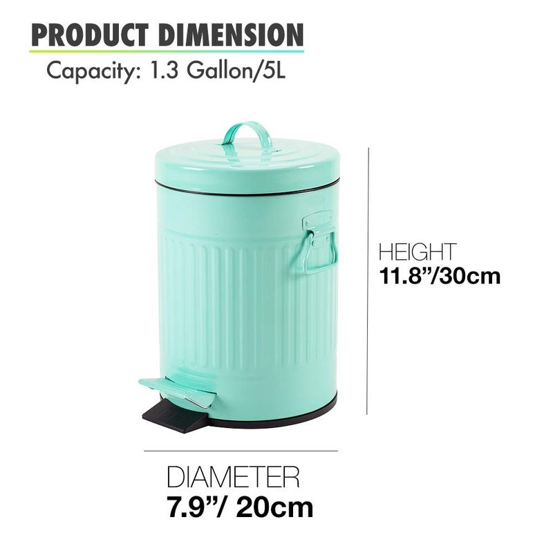 mingol Bathroom Trash Can with Lid, Small Waste Basket for Home Bedroom, Retro Step Garbage Can with Soft Close, Vintage Office Trash Can, 5 Liter/ 1.3 Gallon, Glossy Mint Green - Image 5